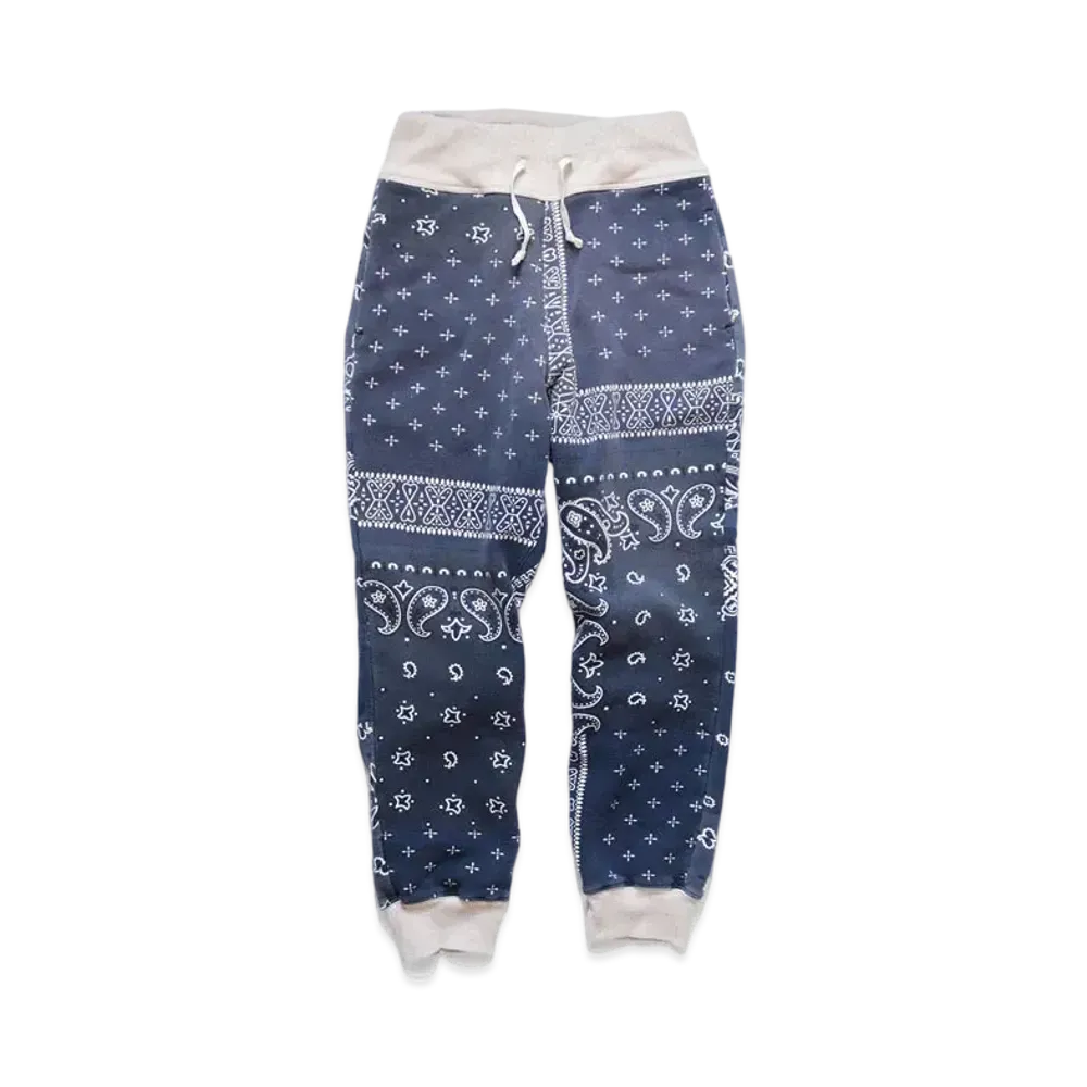 KAPITAL BACK HAIR BANDANA PATTERN SWEAT RIB PANTS "Purple Navy"