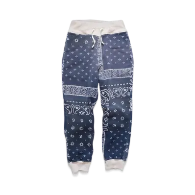 KAPITAL BACK HAIR BANDANA PATTERN SWEAT RIB PANTS "Purple Navy"