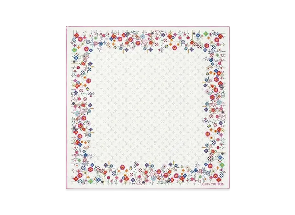 Louis Vuitton x Takashi Murakami Superflat Flowers Silk Square 90 Monogram "Blanc"