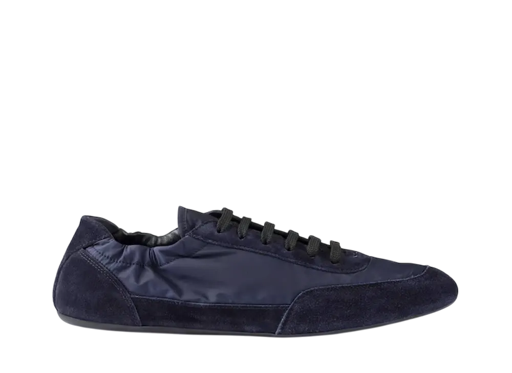 PRADA Women's Collapse Re-Nylon and Suede Sneakers "Navy"