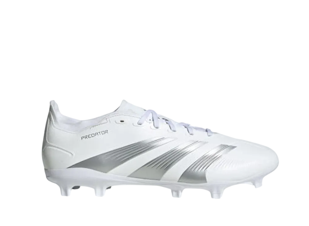 adidas Predator 24 League Low FG Cleats "Cloud White/Silver Metallic/Grey One"