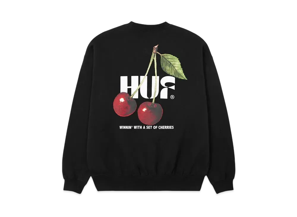 HUF Casino Collection Set Of Cherries Fleece Crew "Black"