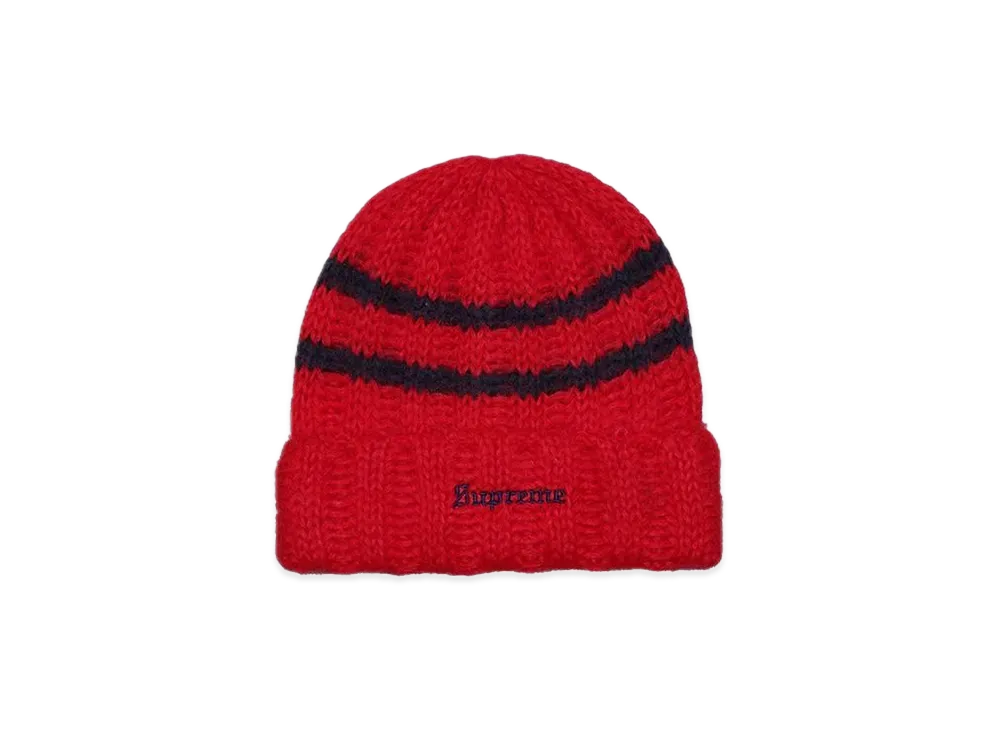 Supreme Brushed Stripe Beanie "Red"