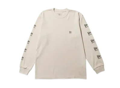 NEW ERA Long Sleeve Performance T-shirt Flag and Wordmark Regular Fit "Stone"
