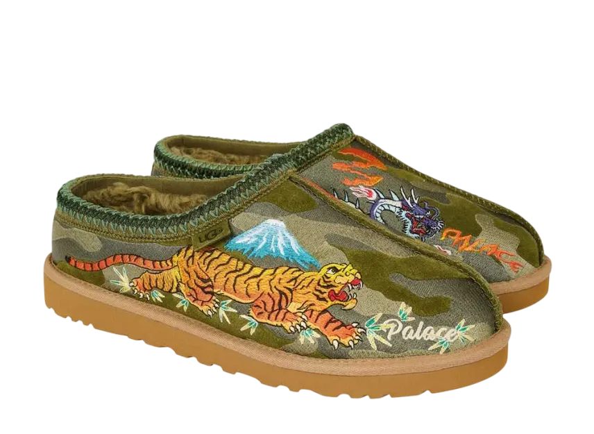 パレス × アグ タスマン スリッパ バーント カモ "オリーブ"