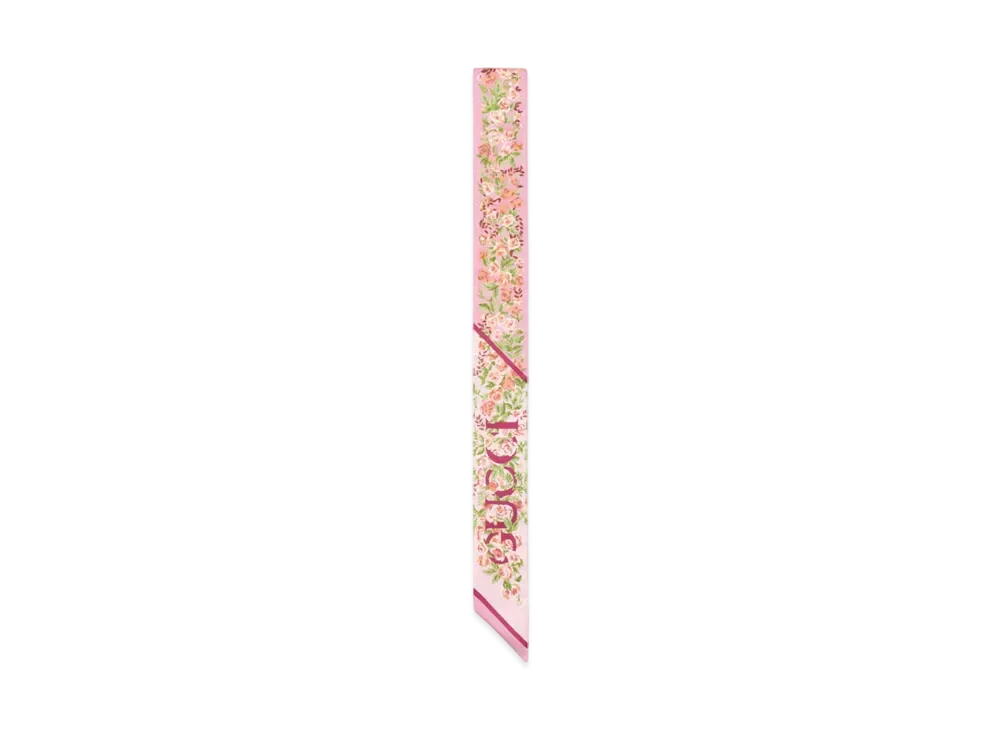 GUCCI Floral Print Silk Neck Bow "Light Pink"