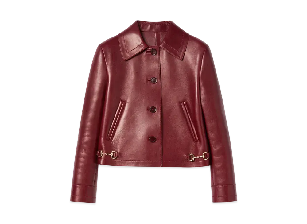 GUCCI Leather Jacket With Horsebit Detail "Rosso Ancola"