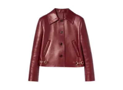 GUCCI Leather Jacket With Horsebit Detail "Rosso Ancola"