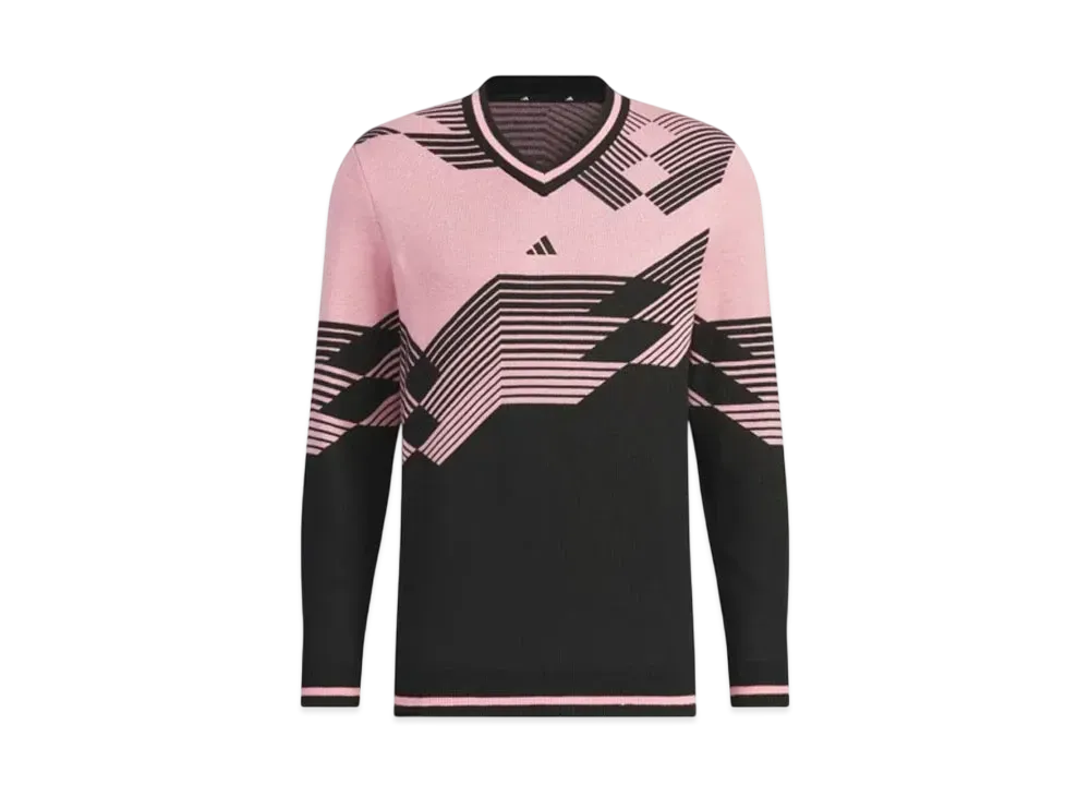 adidas Archive Graphic V-Neck Long Sleeve Sweater "Black/Semi Pink Spark"