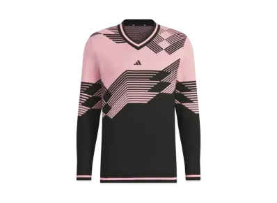 adidas Archive Graphic V-Neck Long Sleeve Sweater "Black/Semi Pink Spark"