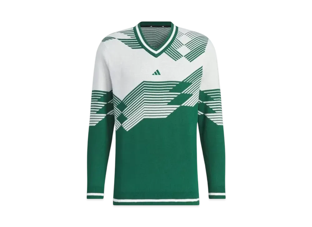 adidas Archive Graphic V-Neck Long Sleeve Sweater "Collegiate Green/White"