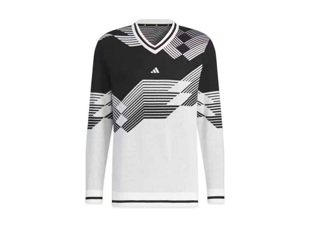 adidas Archive Graphic V-Neck Long Sleeve Sweater "White/Black"