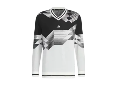 adidas Archive Graphic V-Neck Long Sleeve Sweater "White/Black"