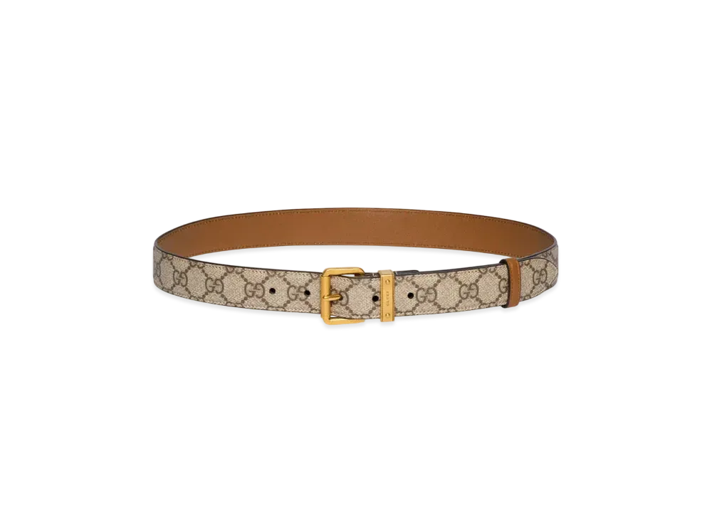 GUCCI GG Emblem Belt With Square Buckle "Beige/Dark Brown"
