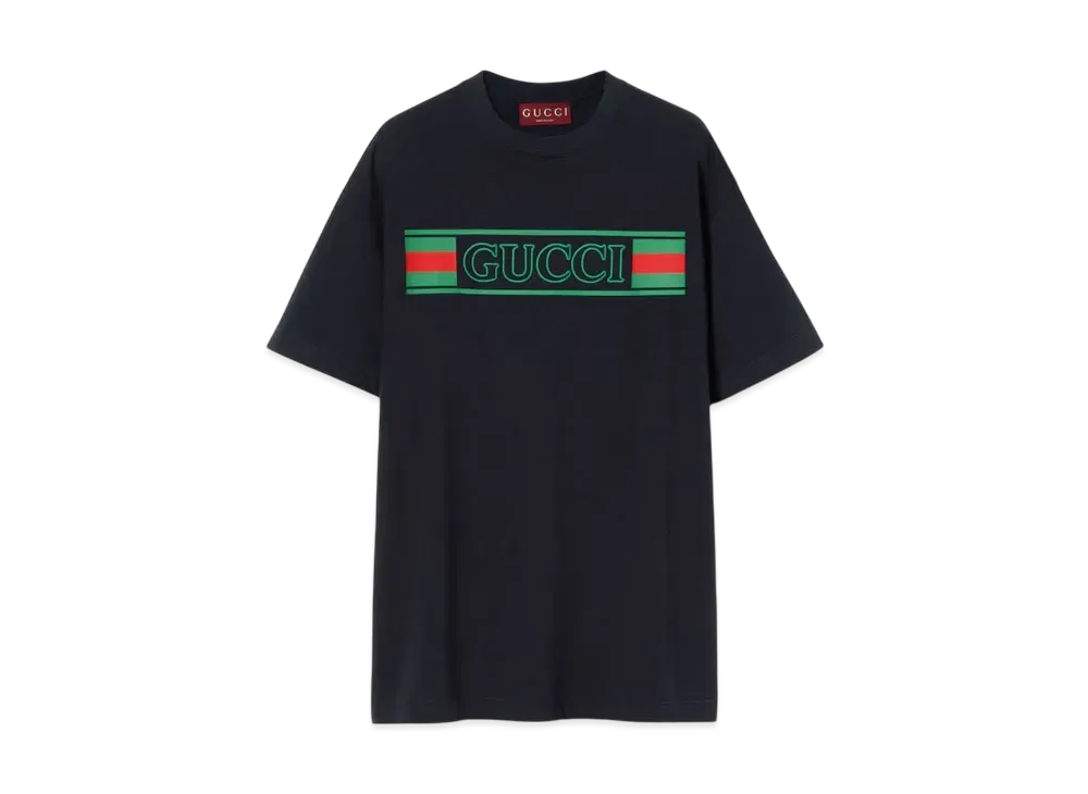 GUCCI Printed Cotton Jersey T-Shirt "Navy"