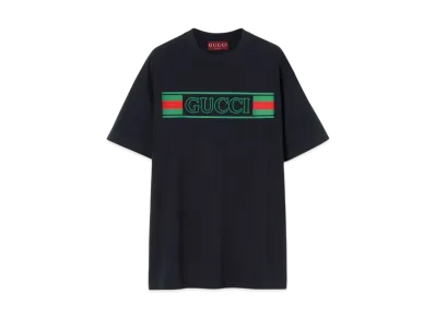 GUCCI Printed Cotton Jersey T-Shirt "Navy"