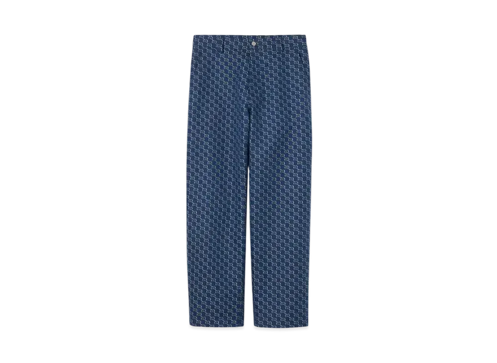 GUCCI Cotton Jacquard GG Shadow Pant "Blue/White"