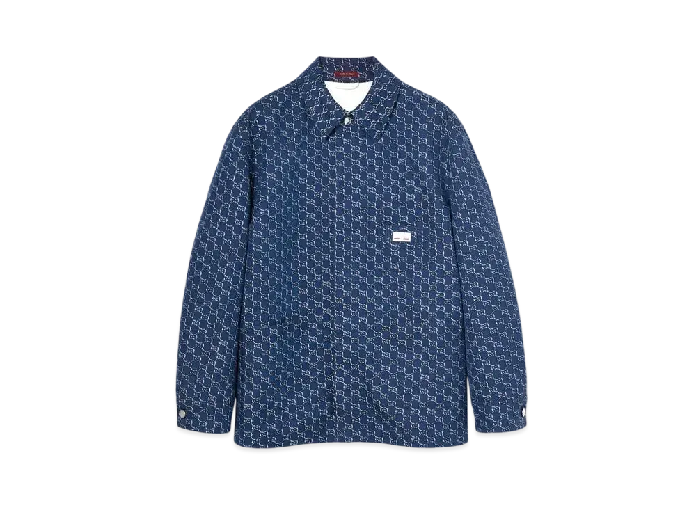GUCCI Cotton Jacquard Jacket With GG Shadow "Blue/White"