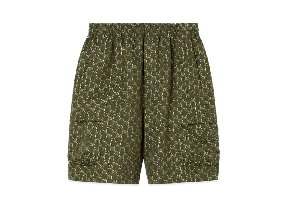 GUCCI Cotton Jacquard Shorts With GG Shadow "Green/White"