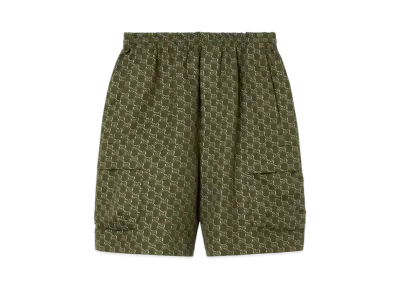 GUCCI Cotton Jacquard Shorts With GG Shadow "Green/White"