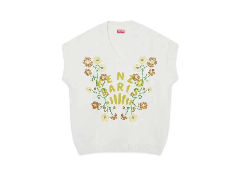 KENZO 'Jungle Flower' Embroidery Wool Vest "Off White"