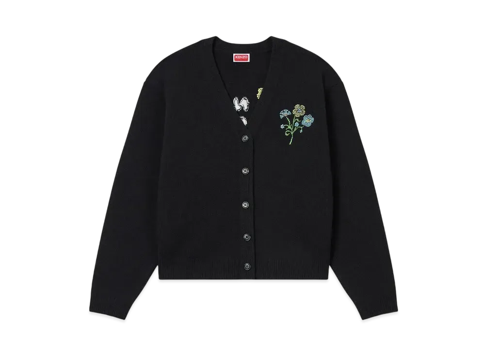 KENZO 'Jungle Flower' Embroidery Wool Cardigan "Black"