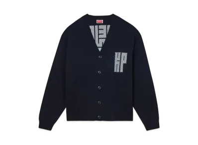 KENZO 'Kamon' Embroidery Cardigan in Wool & Cotton "Blue Black"