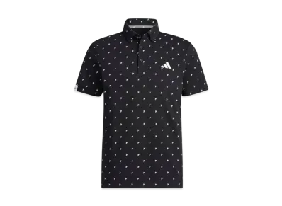 adidas Logo Monogram Print Short Sleeve Button Down Shirt "Black"