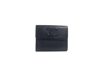 CHANEL Caviar Skin Coco Mark Compact Trifold Wallet "Black"