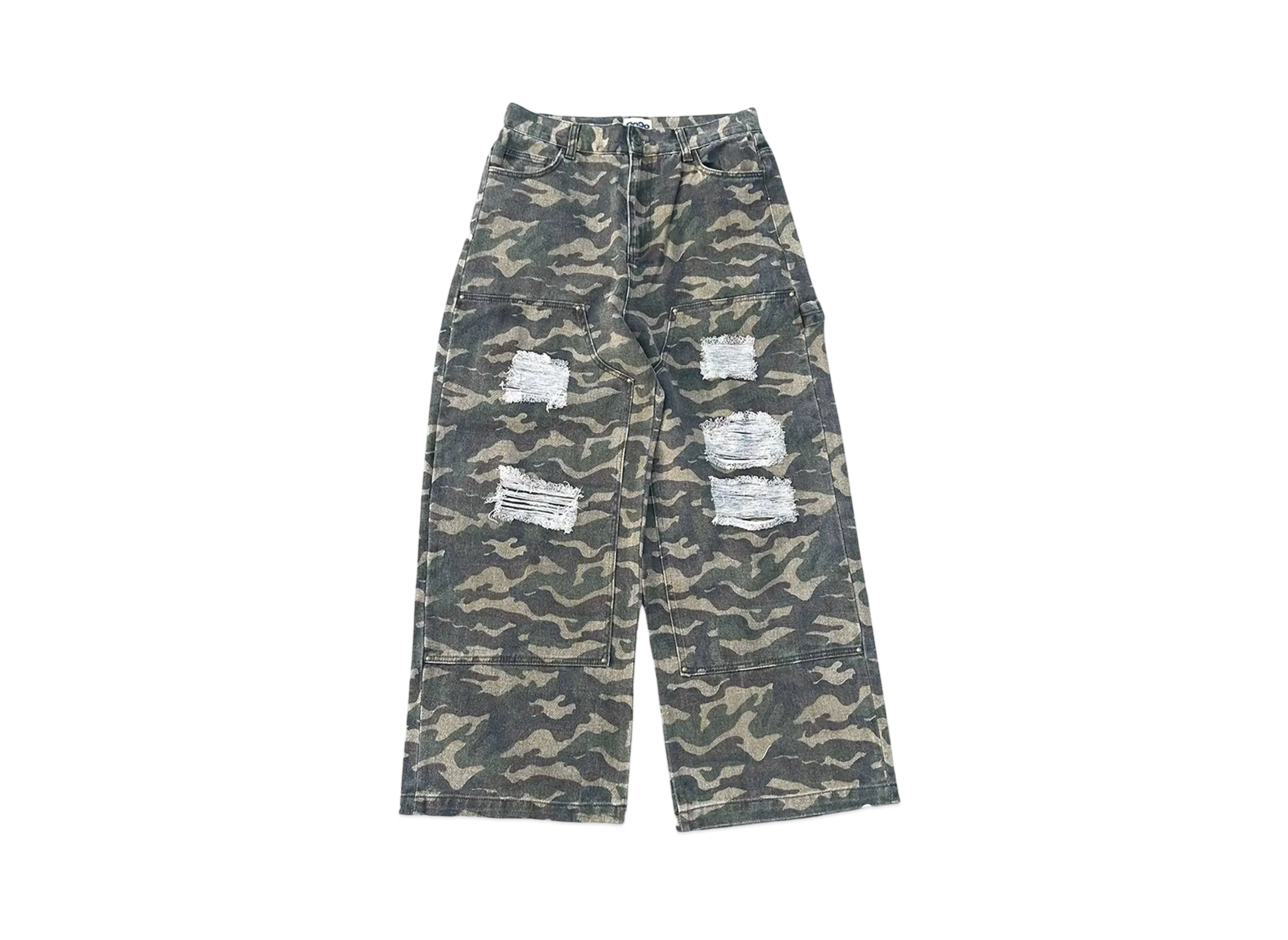 9090 Double Knee Damage Buggy Pants "GREEN CAMO"
