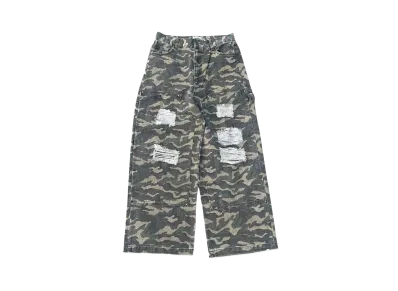 9090 Double Knee Damage Buggy Pants "GREEN CAMO"