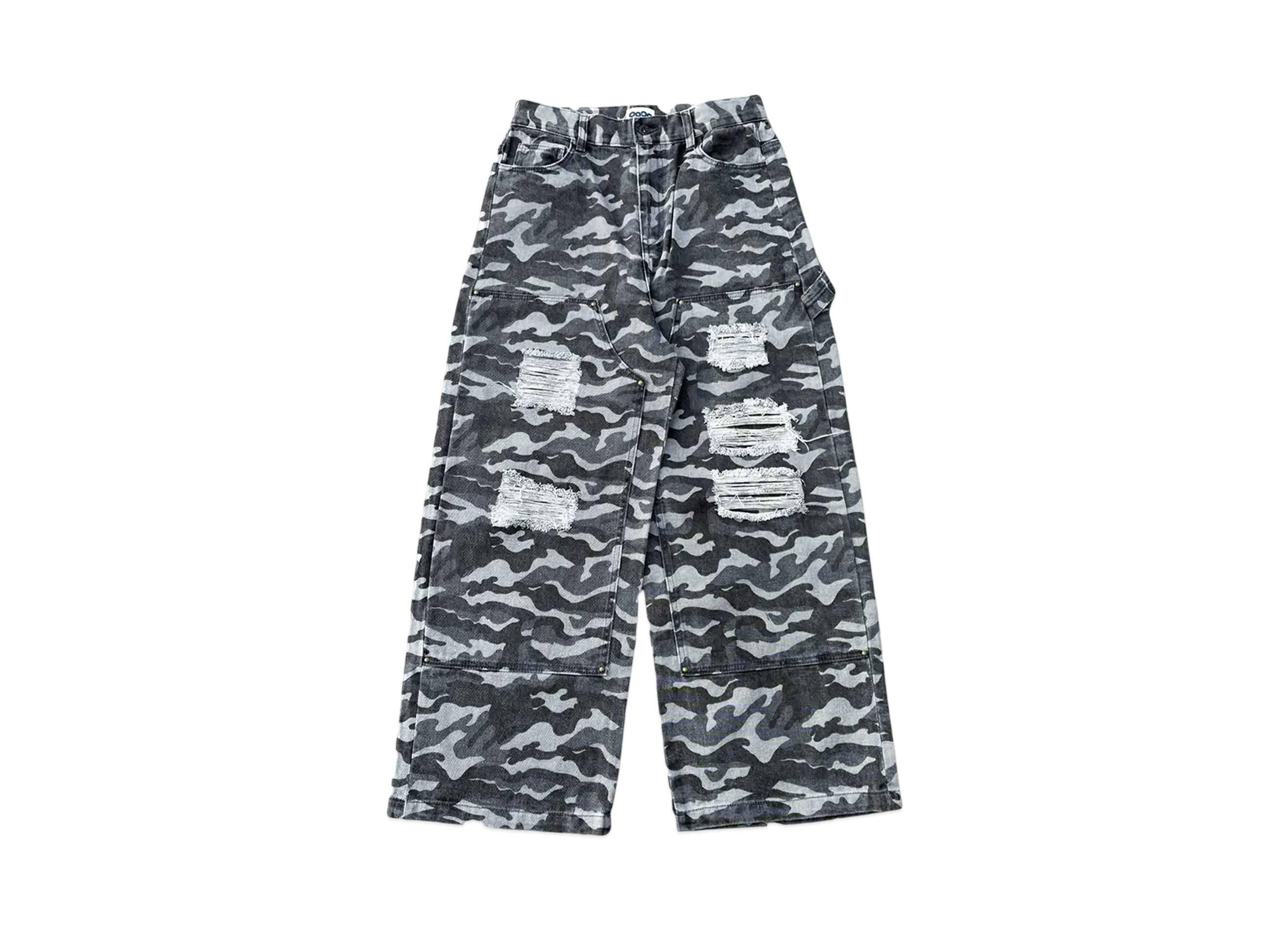 9090 Double Knee Damage Buggy Pants "GRAY CAMO"