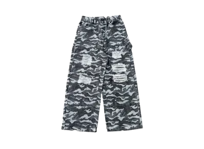 9090 Double Knee Damage Buggy Pants "GRAY CAMO"