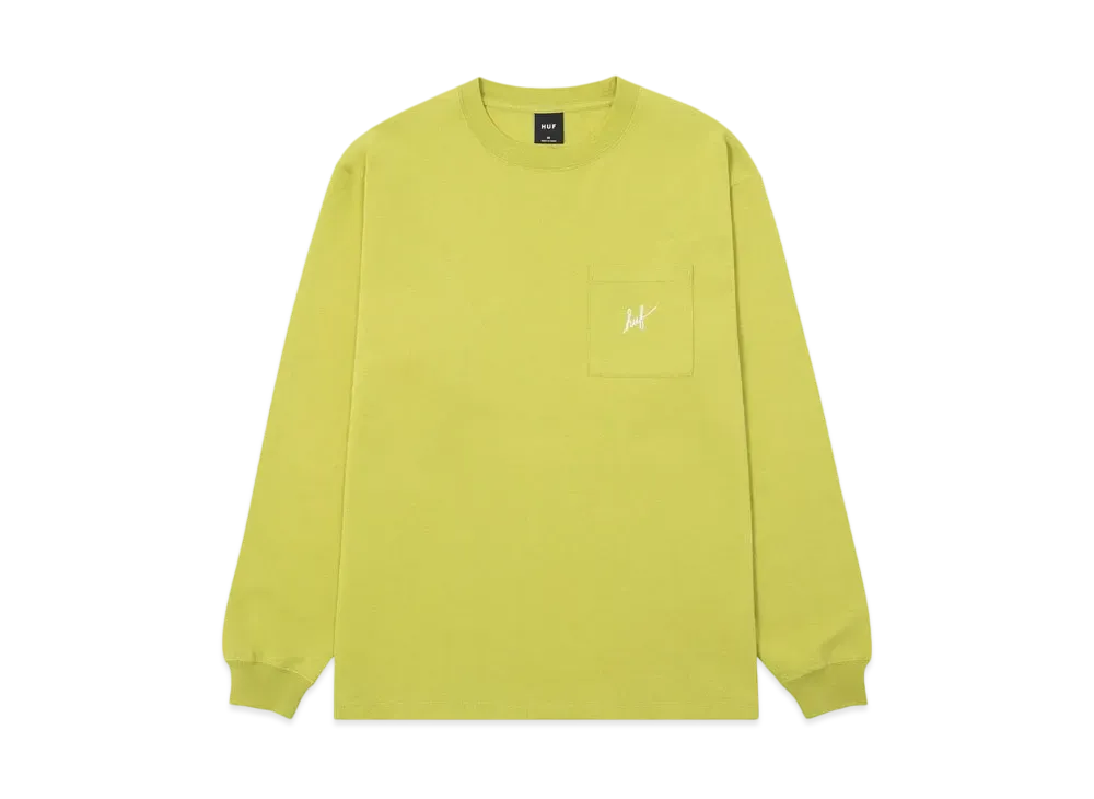 HUF Script Pocket Washed LS Tee "Moss"
