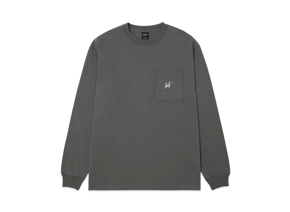 HUF Script Pocket Washed LS Tee "Black"