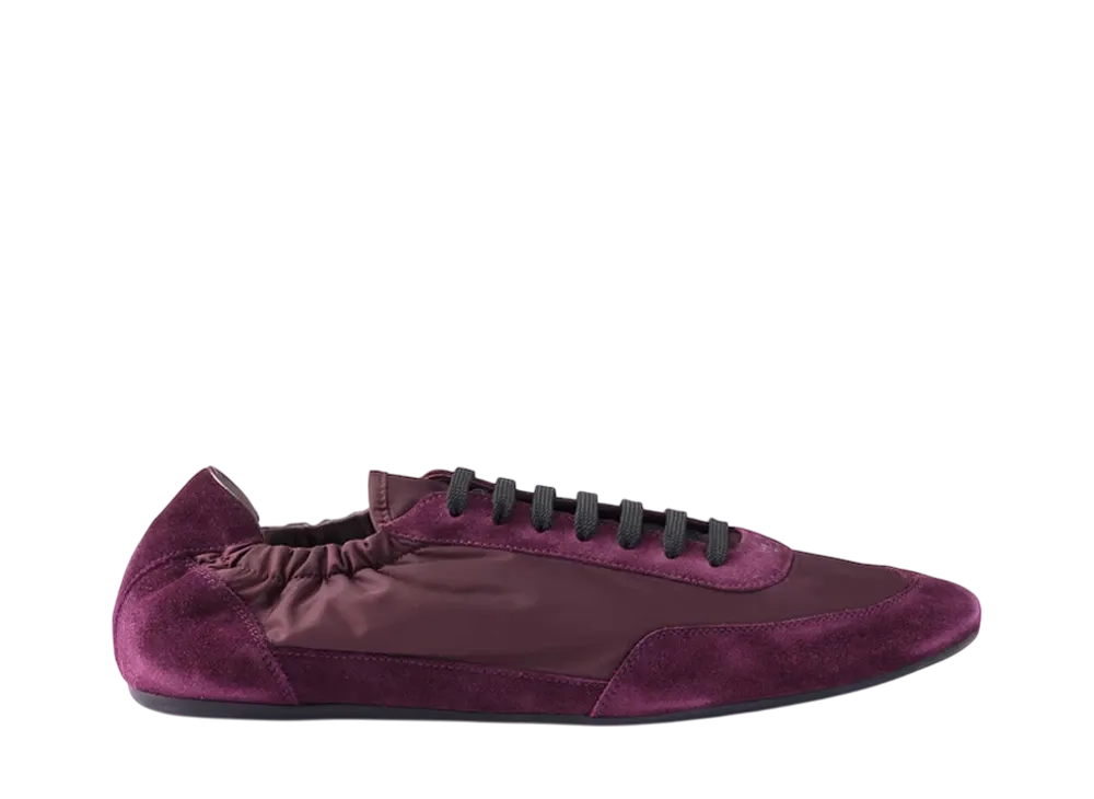 PRADA Women's Collapse Re-Nylon and Suede Sneakers "Bordeaux"
