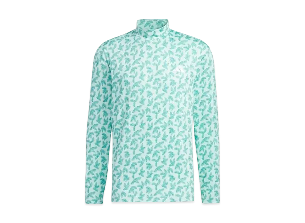 adidas Palm Leaf Print Mock Neck L/S Stretch Shirt "Green/Semi Flash Aqua"
