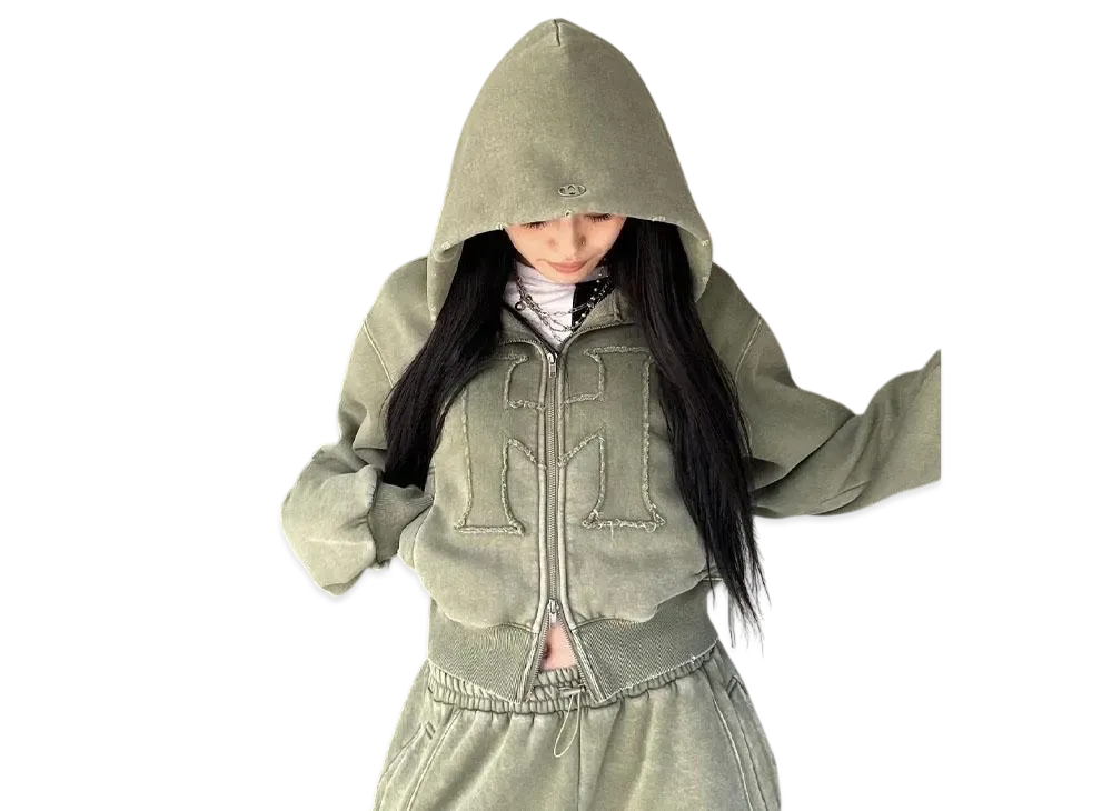 HTH H Vintage logo zip hoodie "KHAKI"