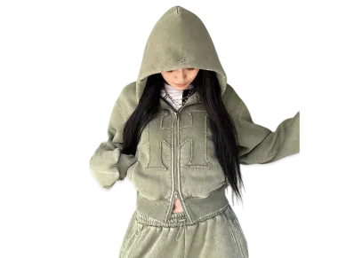 HTH H Vintage logo zip hoodie "KHAKI"