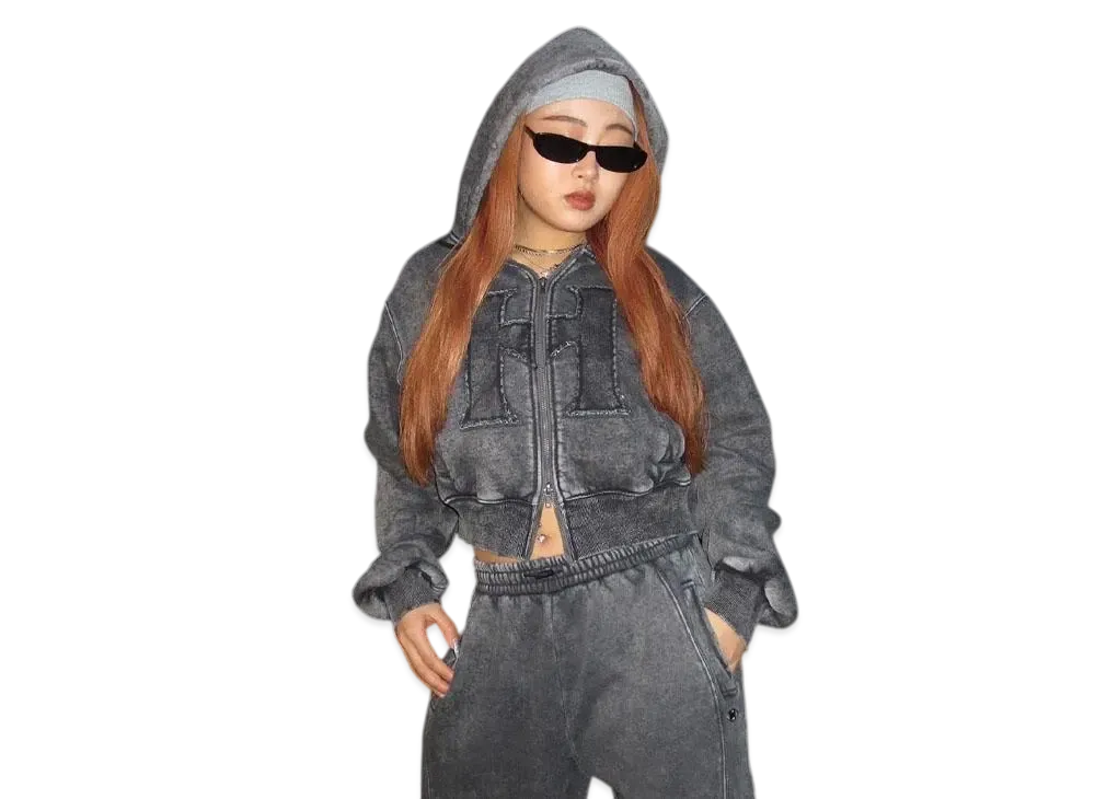 HTH H Vintage logo zip hoodie "BLACK"