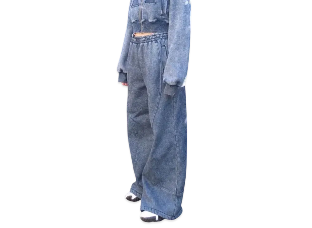 HTH Vintage Curve switching sweat pants "NAVY"