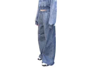 HTH Vintage Curve switching sweat pants "NAVY"