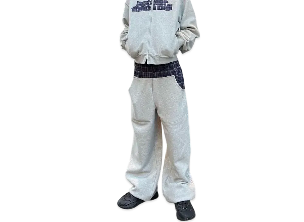 HTH Check pattern sweat pants "GRAY"