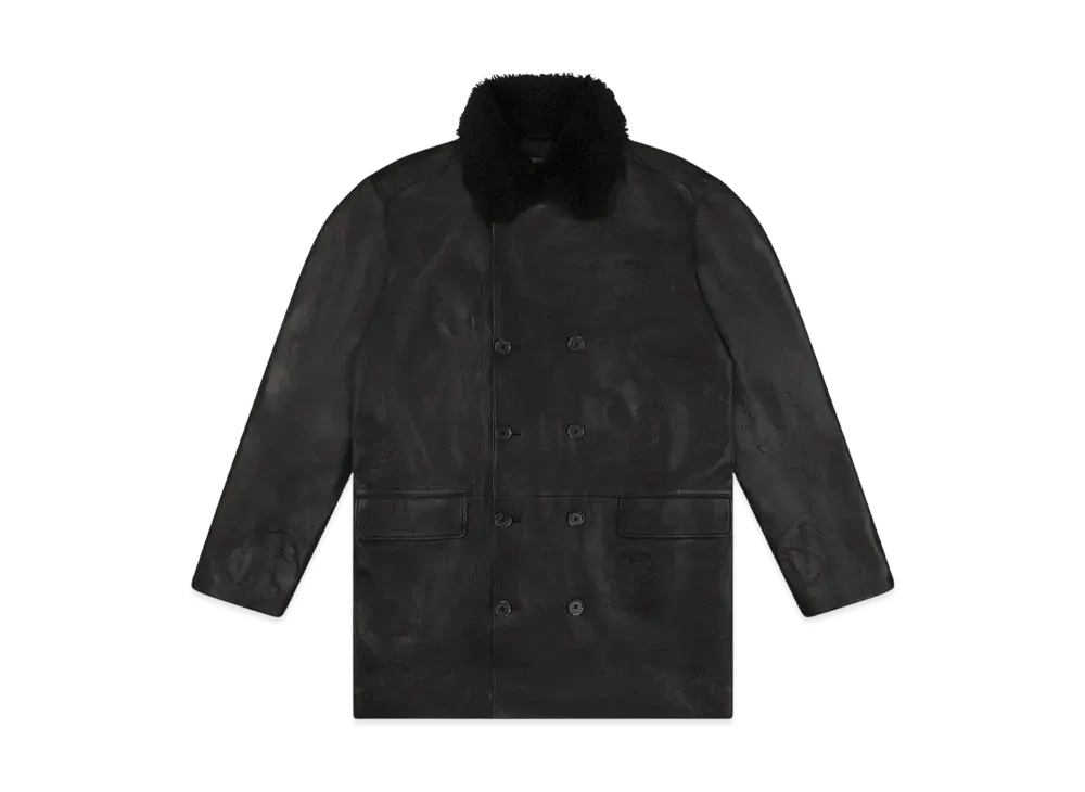 DENIM TEARS Oakland Wreath Winter Leather Coat "Black"