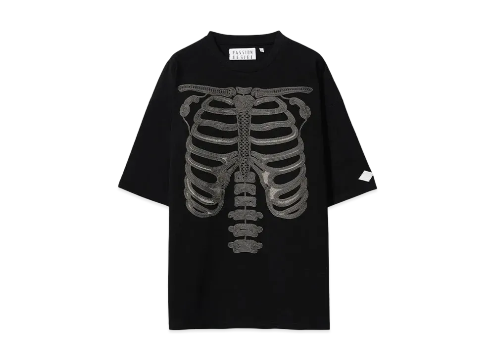 el conductorH CORD EMBROIDERED T-SHIRT 'BONES "BLACK"