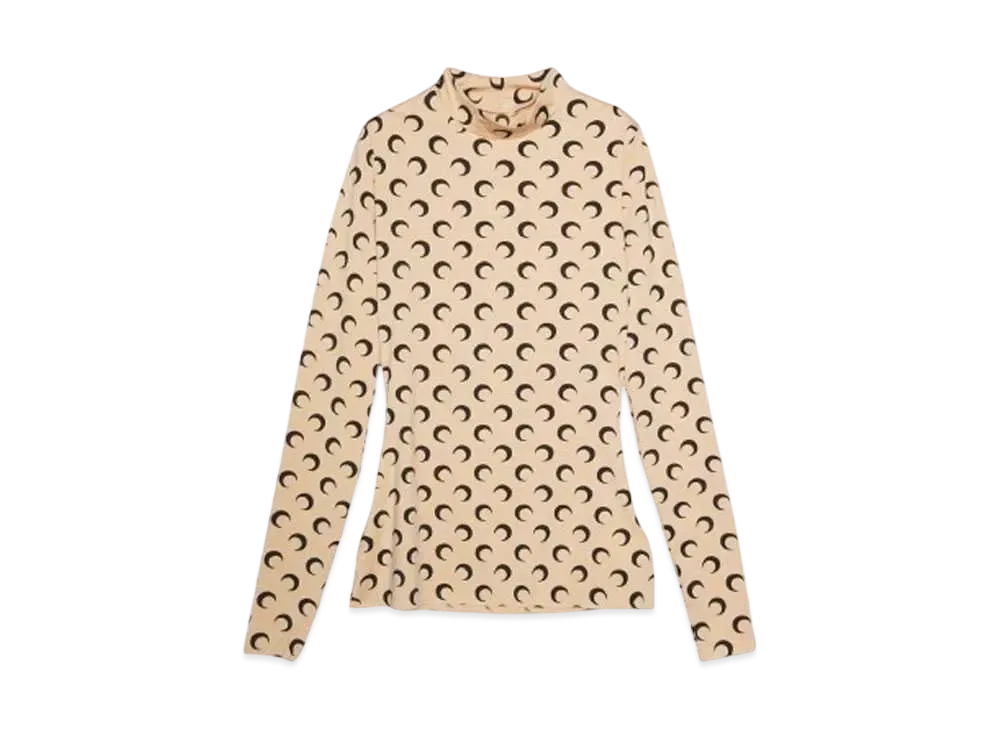 Marine serre RECYCLED MOON JERSEY SS HIGHNECK TOP (25SS) "TAN"