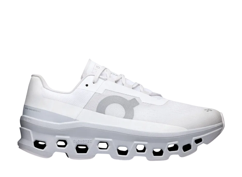 On Cloudmonster "White/Glacier"