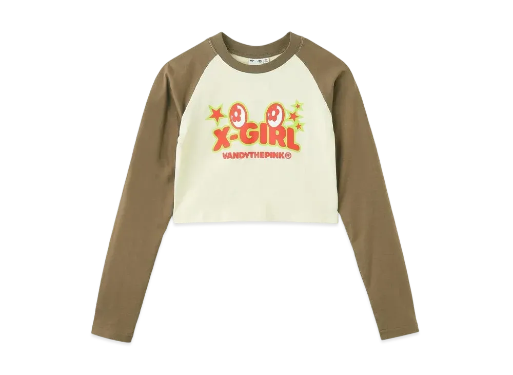 X-Girl x VANDY THE PINK Raglan L/S Baby Tee "Brown"