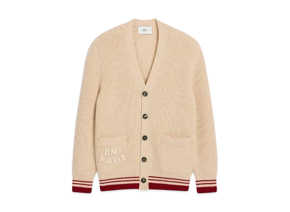 AMI PARIS Wool Rib Sweater "Blanc Creme"