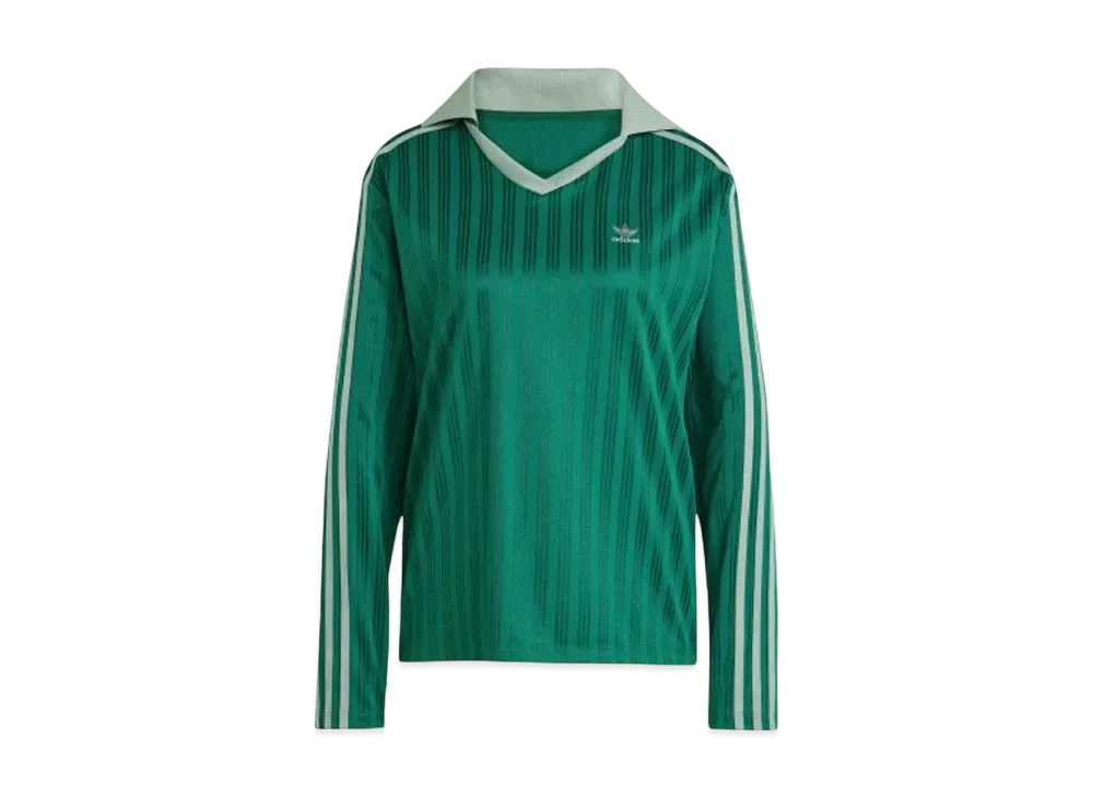 adidas Adicolor Football Jacquard V-Neck Long Sleeve Polo Shirt "Collegiate Green"